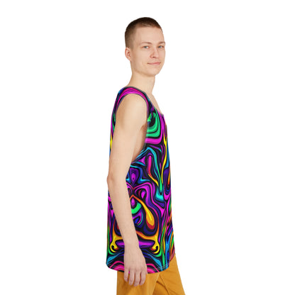 Side view of the 'Blend In or Don't' men's tank top laid flat, showing the seam and armhole trim.