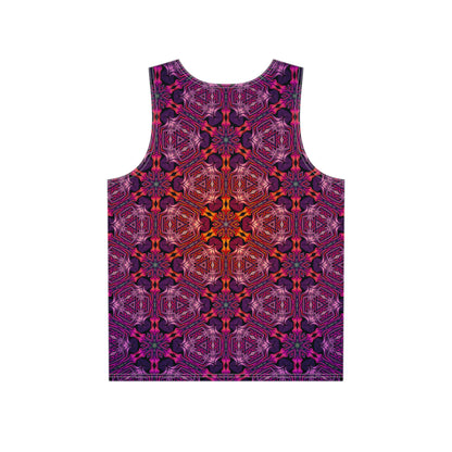 Close-up of the Forged In Neon print detail on the men's tank top fabric.