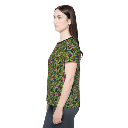 Women's sport tee in the LSDream design, worn by a model, front view.