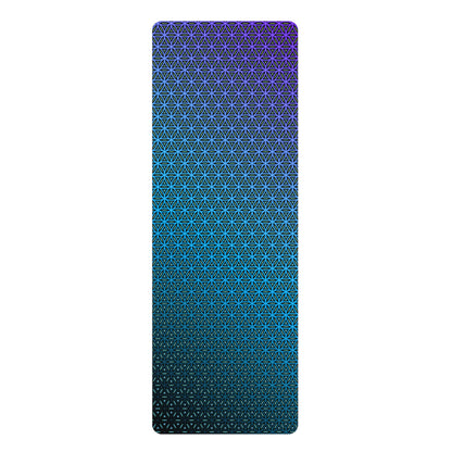 Flat lay of the Blue Flower of Life yoga mat showing the full blue sacred geometry print.