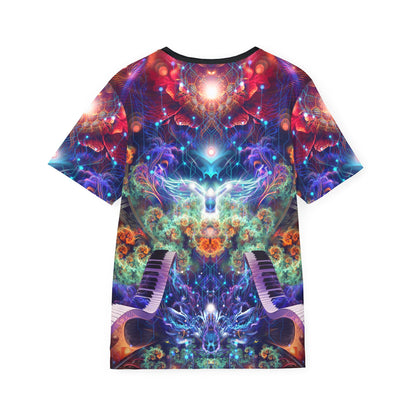 Back view of the Magnus Opum sport tee with the print continuing across the fabric.