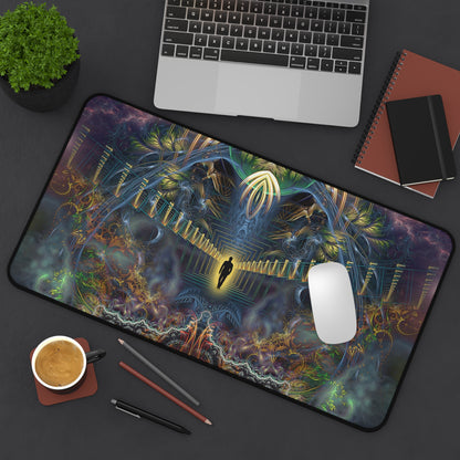 The "Heightened Stroll" mouse pad shown next to a keyboard and mouse.