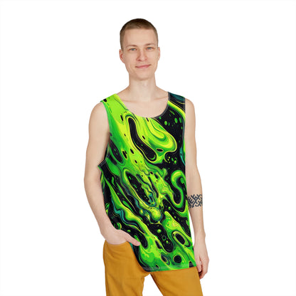Angled view of the Slimer men's tank top design.