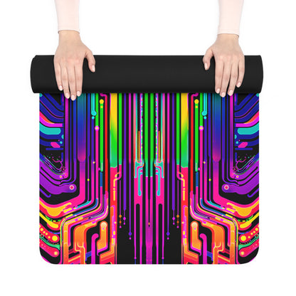 Rave Nexus yoga mat in use during a yoga pose on a studio floor.