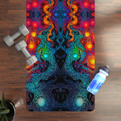 Angled view of the Molten Flow yoga mat resting on a floor.