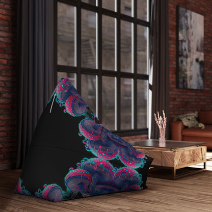 Wide view of the Mushroom Tree Mandala bean bag chair cover showing the full pattern repeat.
