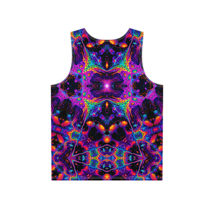 Close-up of the Nebulizer Core tank top fabric and print detail.