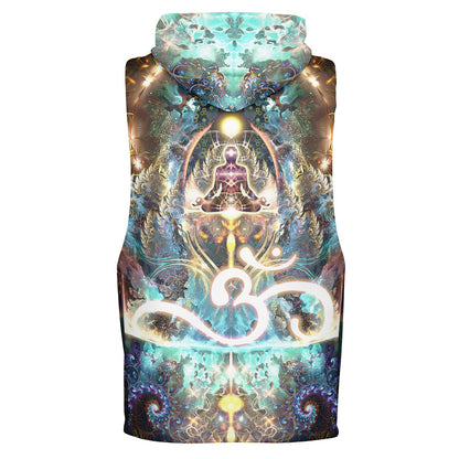 Ghost mannequin back view of the “Density 432” sleeveless hoodie, showing the all-over print.