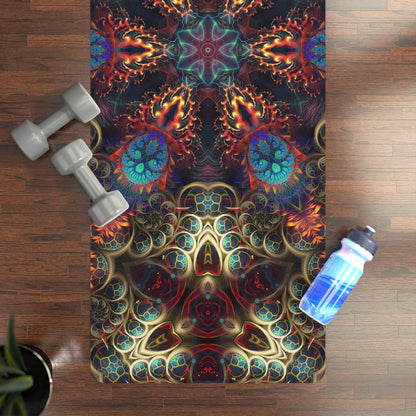Photo of the Stimulous Mandala print on the yoga mat.