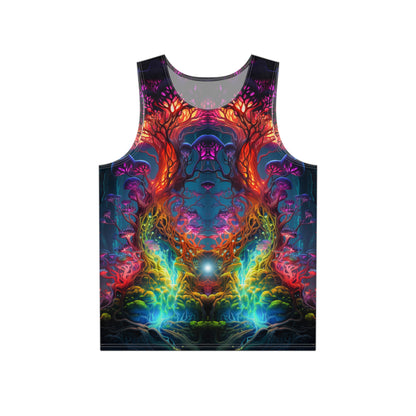 Front view of The Elixir men's tank top, full all-over print visible.