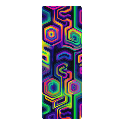 Tripnotist yoga mat laid flat, showing the full hypnotic psychedelic print edge to edge.