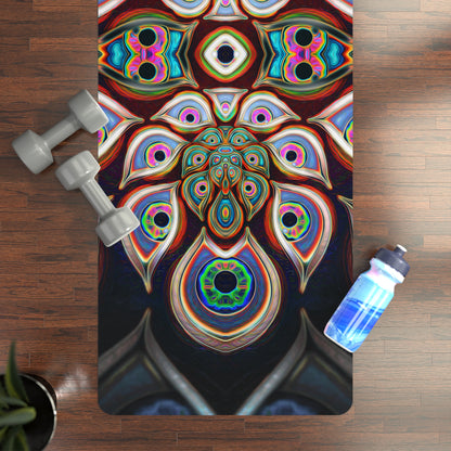 Waiting Room yoga mat rolled up, edge of the psychedelic print visible.