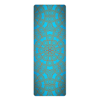 Loco Motion yoga mat laid flat showing the full psychedelic motion print from above