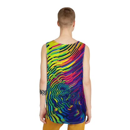Angled view of the Digiprint men's tank top on display.