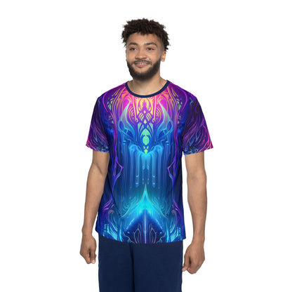 Overhead view of the Midnight Spell men's sport tee laid flat.