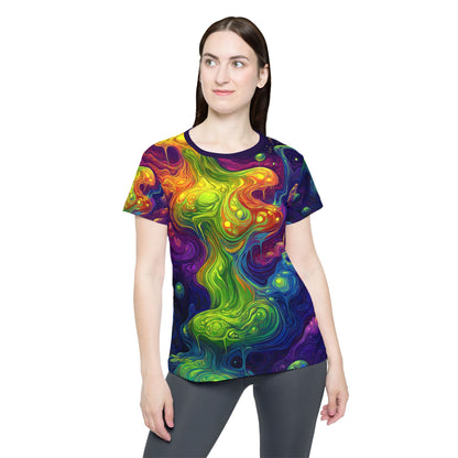 Angled view of the "I Love Lava Lamp" print women's sport tee.