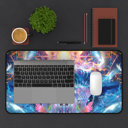 Soul Seeker desk mat displayed on a home office desk setup