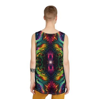 Corner detail of the Seed of Knowledge men's tank top print.