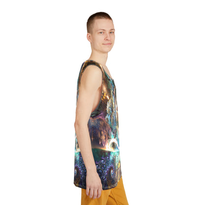 Side view of the Density 432 all-over print men's tank top.