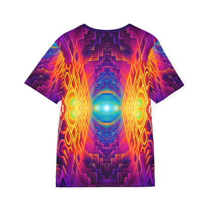 Angled view of the Maze of Life V3 men's sport tee highlighting the print pattern.