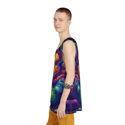 Detail shot of the I Love Lava Lamp art print on the tank top fabric.