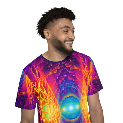 Wide view of the Maze of Life V3 men's sport tee showing the complete print layout.
