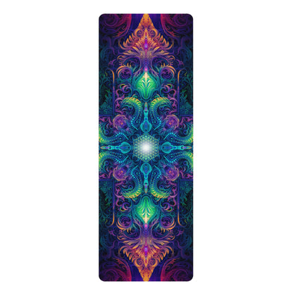 Belladonna V2 yoga mat laid flat showing the full psychedelic print edge to edge.