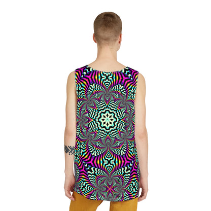 Front view of the purple Zibrus Maximus tank top with the design printed edge to edge.