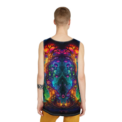 Angled view showing the Fungus Amongus print along the tank top's side seam.
