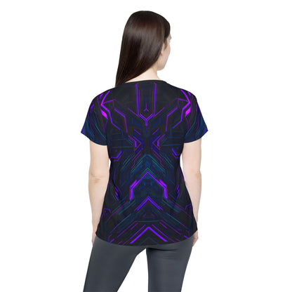 Side view of the "Alice In Night City" women's sport tee.