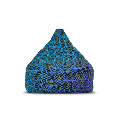 Front view of the Blue Flower of Life bean bag chair cover showing the full print.