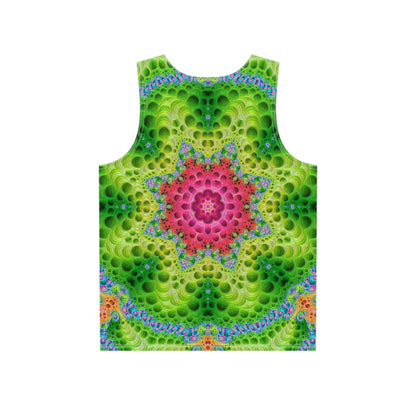 Close-up view of the print detail on the Starburst men's tank top.