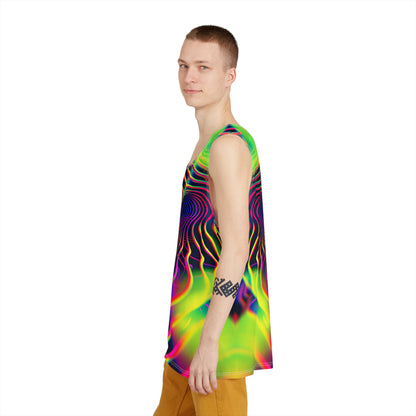 Psychedelic Tracers V2 men's tank top laid flat, showing the full front print.