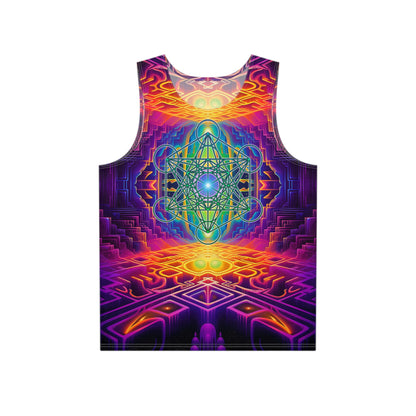 Flat lay of the Focused Thought men's tank top showing the full print.