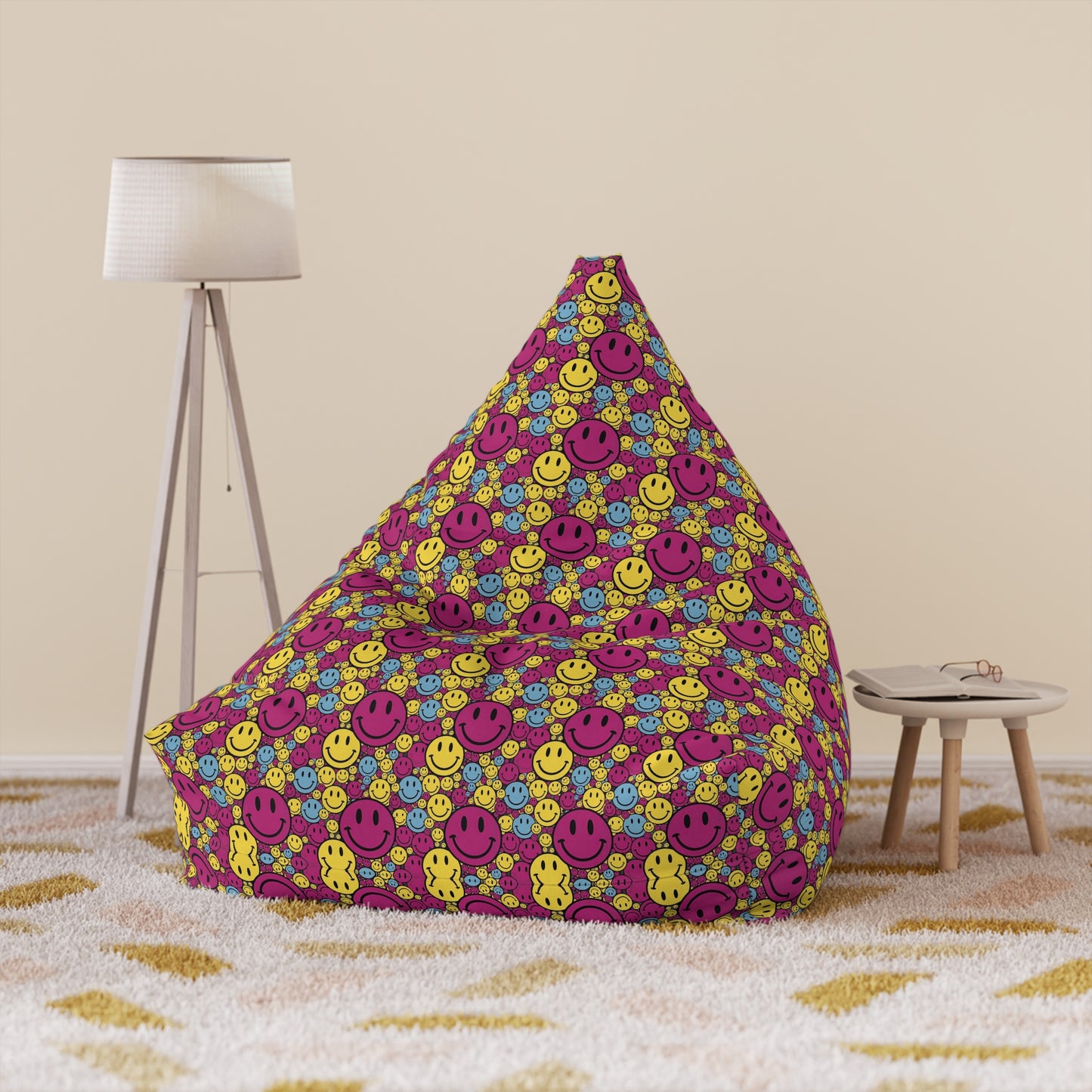 "Purple Yellow Blue Smiley Pattern" BEAN BAG CHAIR COVER