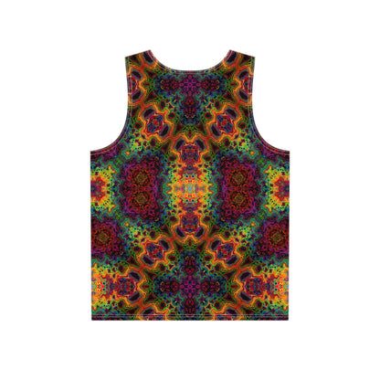 Back view of the Lysergic Burst tank top with the print continuing across the fabric.