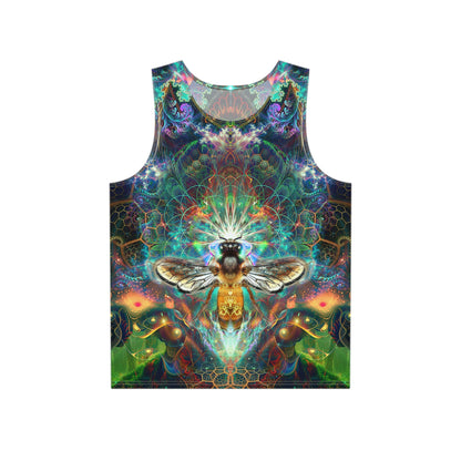 Front flat lay of the 'To Bee or Not To Bee' men's tank top showing the psychedelic all-over print.