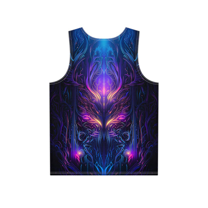Back flat lay of the 'Twilight Glow' men's tank top with the print continuing across the fabric.