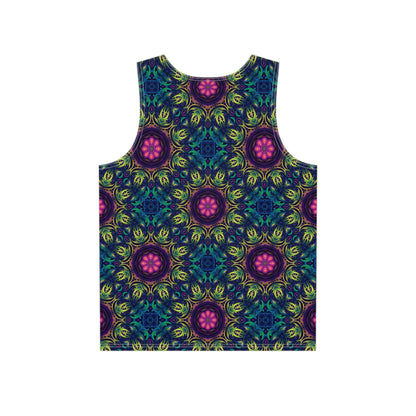Back view of the Gatekeepers Pattern tank top with the print continuing across the fabric.