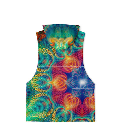 Flat lay of the back of the “Free Your Mind - Fibonacci” all-over-print sleeveless hoodie, back print.