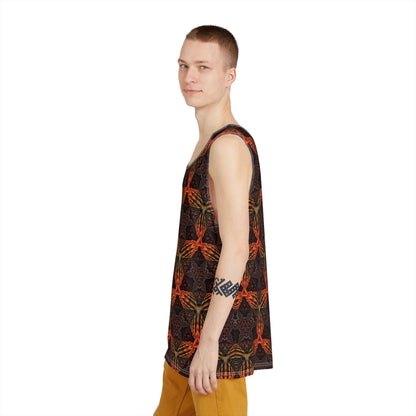 Another angle of the Steel Forge men's tank top highlighting the print colors.
