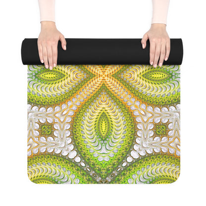 Photo of the Activation Initiated yoga mat, showing the edge to edge psychedelic print.