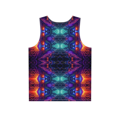 Back view of the Lilith's Fractal print men's tank top showing the full design.