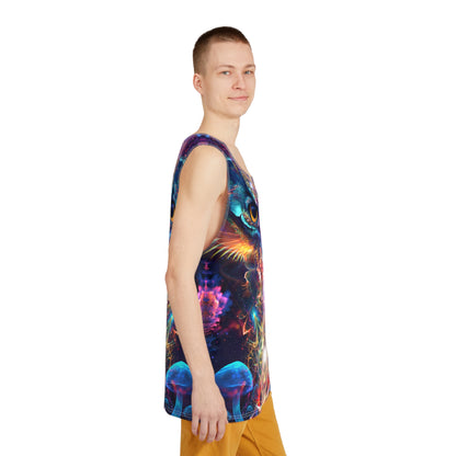 Overhead view of the Peekaboo psychedelic tank top laid flat.