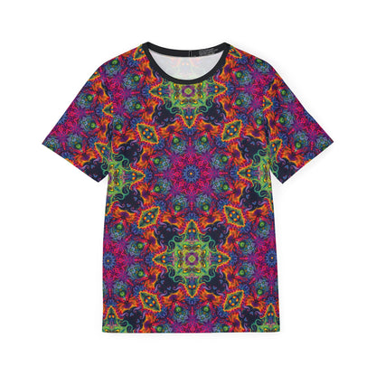 Front view of the Lucid Dream sport tee showing the all-over print design.
