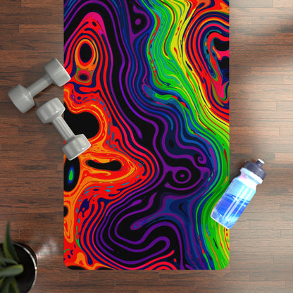 Close-up of the Neon Spill print detail on the yoga mat surface