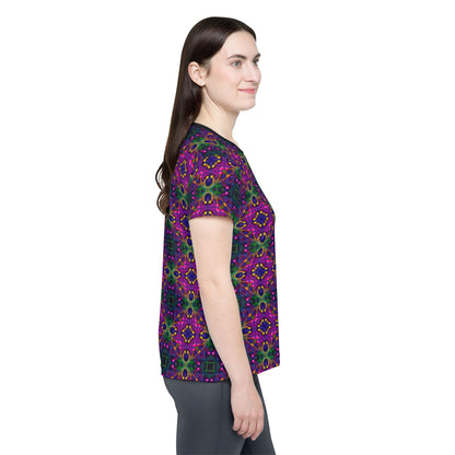 Sleeve detail of the "Kiss Me Pattern" sport tee, showing how the print wraps the fabric.