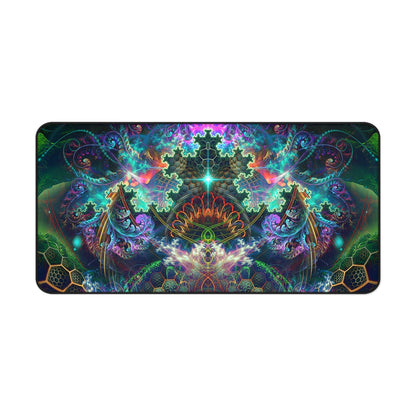 Corner of the To Tree or Not to Tree Top Section desk mat showing the stitched edge.
