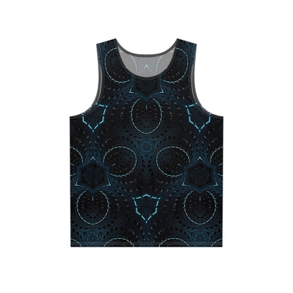 The Storm Shield men's tank top laid flat, showing the full psychedelic print design.