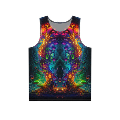 Front view of the Fungus Amongus print on a men's tank top in black.